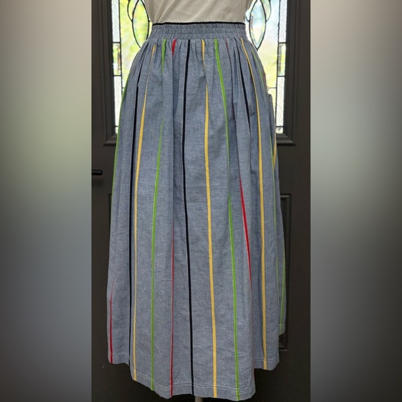 Vintage Chaus Sport Chambray Maxi Midi Skirt Rainbow Stripe - Picture 4 of 7